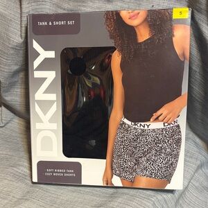 DKNY Black Tank and Leopard Print Shorts Set NWT in Box